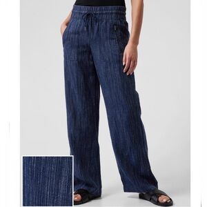 Athleta Women's Blue Cabo Linen Textured Wide Leg Pant